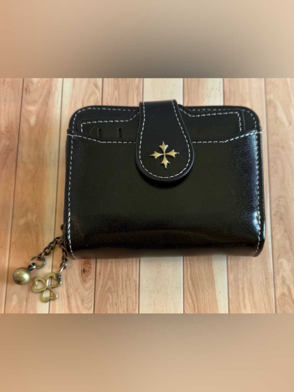 Women’s Punk Steampunk Victorian Cross Zip up Card Holder Wallet Black